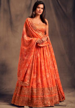 Picture of Magnificent Organza Tomato Lehenga Choli