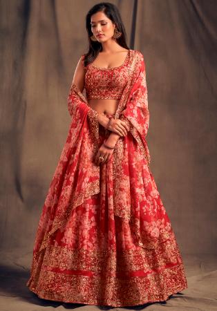 Picture of Sightly Organza Crimson Lehenga Choli