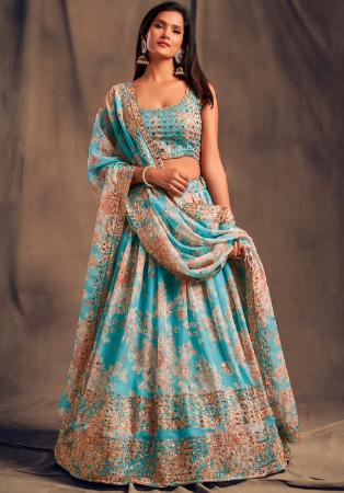 Picture of Exquisite Organza Teal Lehenga Choli