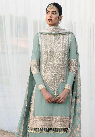 Picture of Georgette Light Slate Grey Straight Cut Salwar Kameez