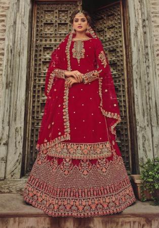 Picture of Georgette Dark Red Straight Cut Salwar Kameez