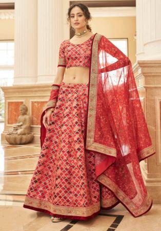 Picture of Lovely Silk Indian Red Lehenga Choli