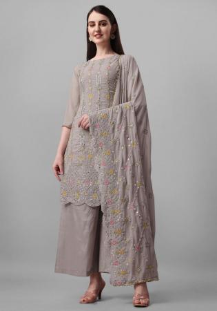 Picture of Georgette Dark Grey Straight Cut Salwar Kameez