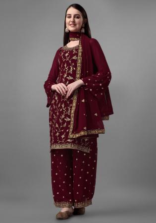 Picture of Statuesque Georgette Maroon Straight Cut Salwar Kameez