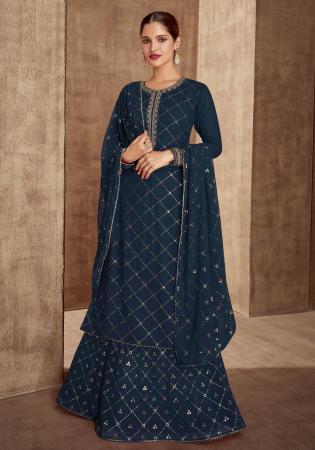 Picture of Georgette Navy Blue Straight Cut Salwar Kameez