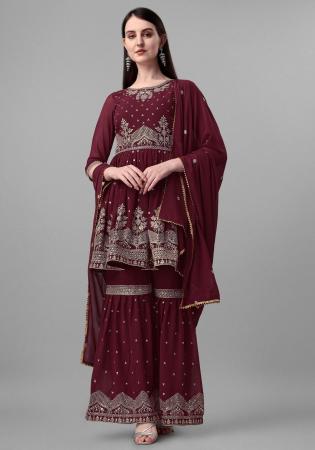 Picture of Georgette Saddle Brown Straight Cut Salwar Kameez