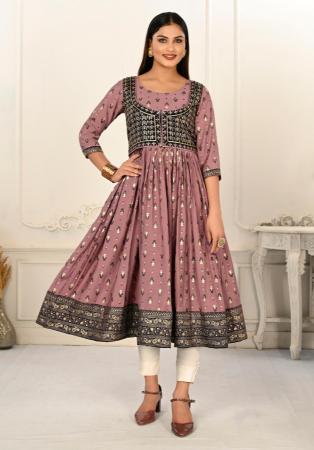 Picture of Bewitching Cotton Rosy Brown Kurtis & Tunic