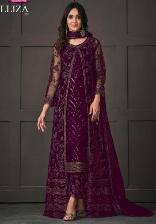 Picture of Shapely Net Brown Straight Cut Salwar Kameez