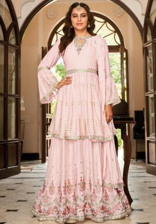 Picture of Georgette Pale Golden Rod Straight Cut Salwar Kameez