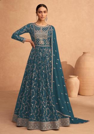 Picture of Georgette Dark Slate Grey Anarkali Salwar Kameez