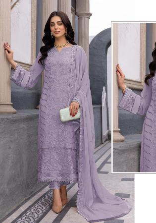 Picture of Georgette Light Slate Grey Straight Cut Salwar Kameez