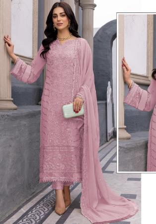 Picture of Georgette Rosy Brown Straight Cut Salwar Kameez