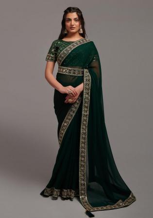 Picture of Well Formed Chiffon Dark Green Saree