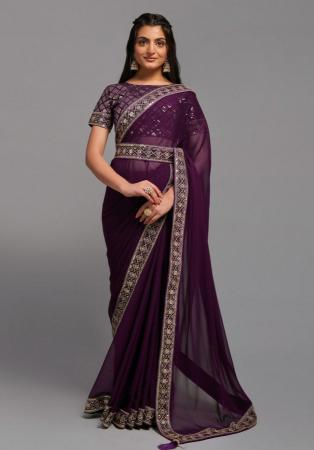 Picture of Wonderful Chiffon Saddle Brown Saree