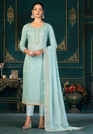 Picture of Cotton Light Steel Blue Straight Cut Salwar Kameez