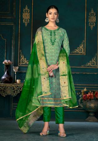 Picture of Cotton Dark Sea Green Straight Cut Salwar Kameez