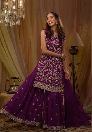 Picture of Pretty Georgette Purple Straight Cut Salwar Kameez