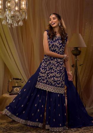 Picture of Georgette Midnight Blue Straight Cut Salwar Kameez