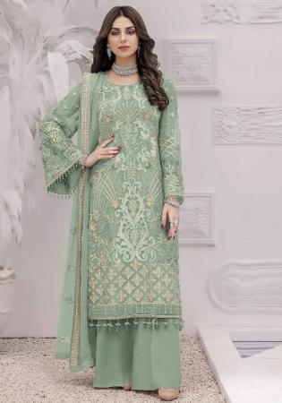 Picture of Georgette Dark Sea Green Straight Cut Salwar Kameez