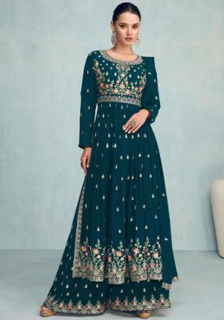 Picture of Sublime Georgette Teal Anarkali Salwar Kameez