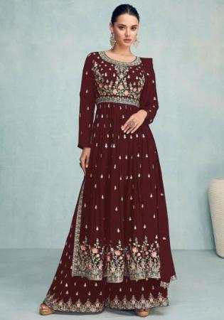 Picture of Pretty Georgette Maroon Anarkali Salwar Kameez