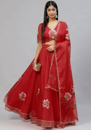 Picture of Rayon & Organza Red Readymade Lehenga Choli