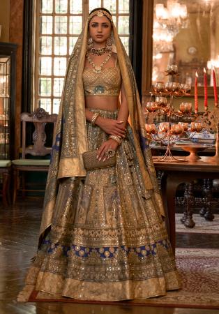 Picture of Ravishing Silk Dark Olive Green Lehenga Choli