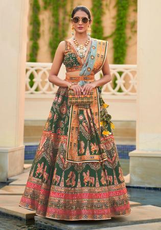 Picture of Exquisite Silk Dark Olive Green Lehenga Choli