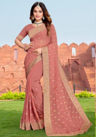 Picture of Delightful Georgette Dark Salmon Saree