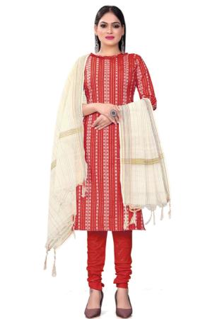 Picture of Shapely Cotton Indian Red Straight Cut Salwar Kameez