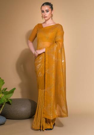 Picture of Alluring Georgette Golden Rod Saree