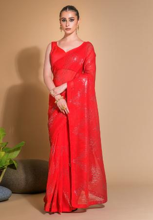 Picture of Bewitching Georgette Crimson Saree