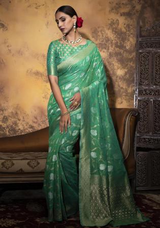 Picture of Fine Cotton Forest Green Saree