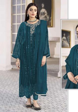 Picture of Georgette Light Slate Grey Straight Cut Salwar Kameez