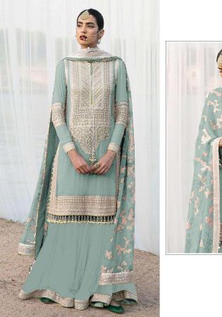 Picture of Georgette Dark Sea Green Straight Cut Salwar Kameez