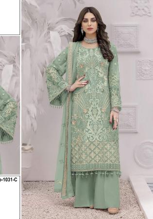 Picture of Georgette Dark Sea Green Straight Cut Salwar Kameez