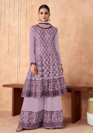 Picture of Elegant Georgette Plum Straight Cut Salwar Kameez