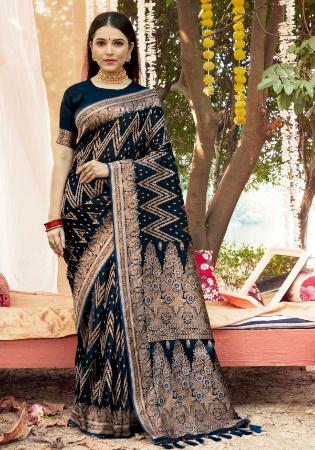 Picture of Fascinating Satin & Silk Navy Blue Saree