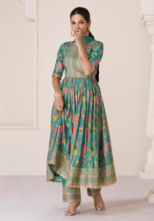 Picture of Marvelous Silk Sea Green Anarkali Salwar Kameez