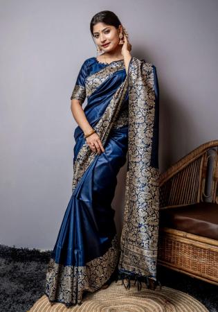 Picture of Excellent Silk Dark Slate Blue Saree