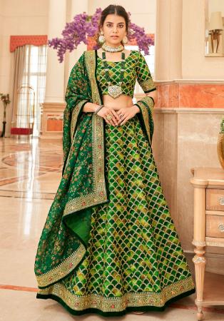 Picture of Beautiful Silk Dark Olive Green Lehenga Choli