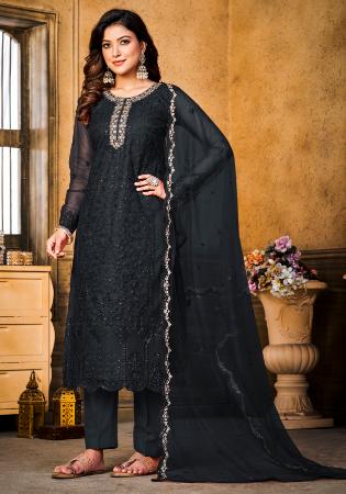 Picture of Marvelous Net Black Straight Cut Salwar Kameez