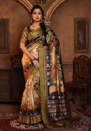 Picture of Magnificent Silk Dark Olive Green Saree