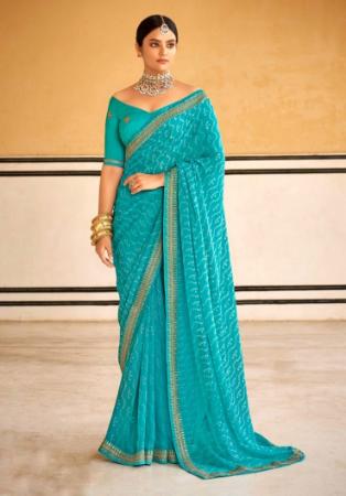 Picture of Elegant Georgette Dark Turquoise Saree