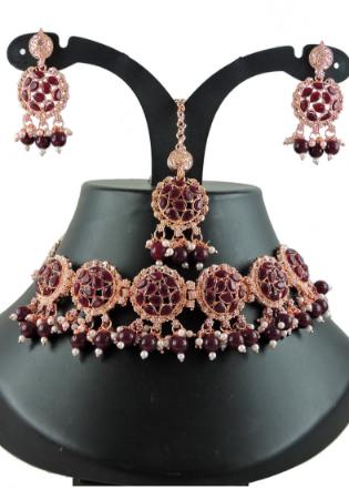 Picture of Magnificent Georgette Dark Magenta Necklace Set