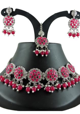 Picture of Pretty Georgette Fire Brick Necklace Set