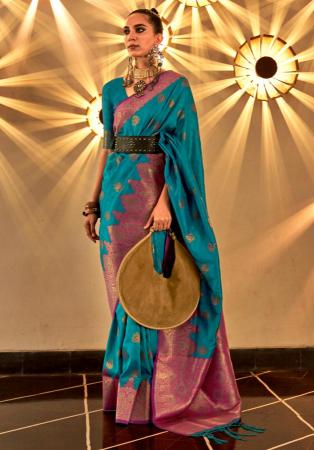 Picture of Well Formed Silk Teal Saree