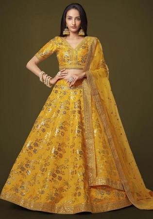 Picture of Good Looking Silk Golden Rod Lehenga Choli