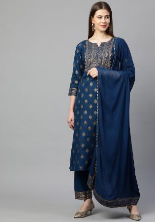 Picture of Rayon Dark Slate Blue Readymade Salwar Kameez