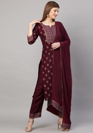 Picture of Good Looking Rayon Saddle Brown Readymade Salwar Kameez